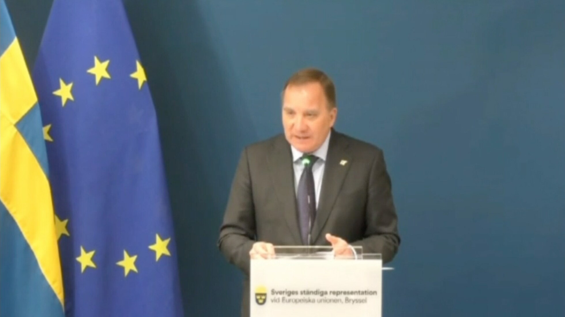 Stefan Löfven talar inför europeiska rådet